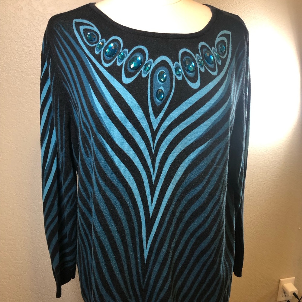 Bob Mackie Black and Teal Blouse with Embellishments